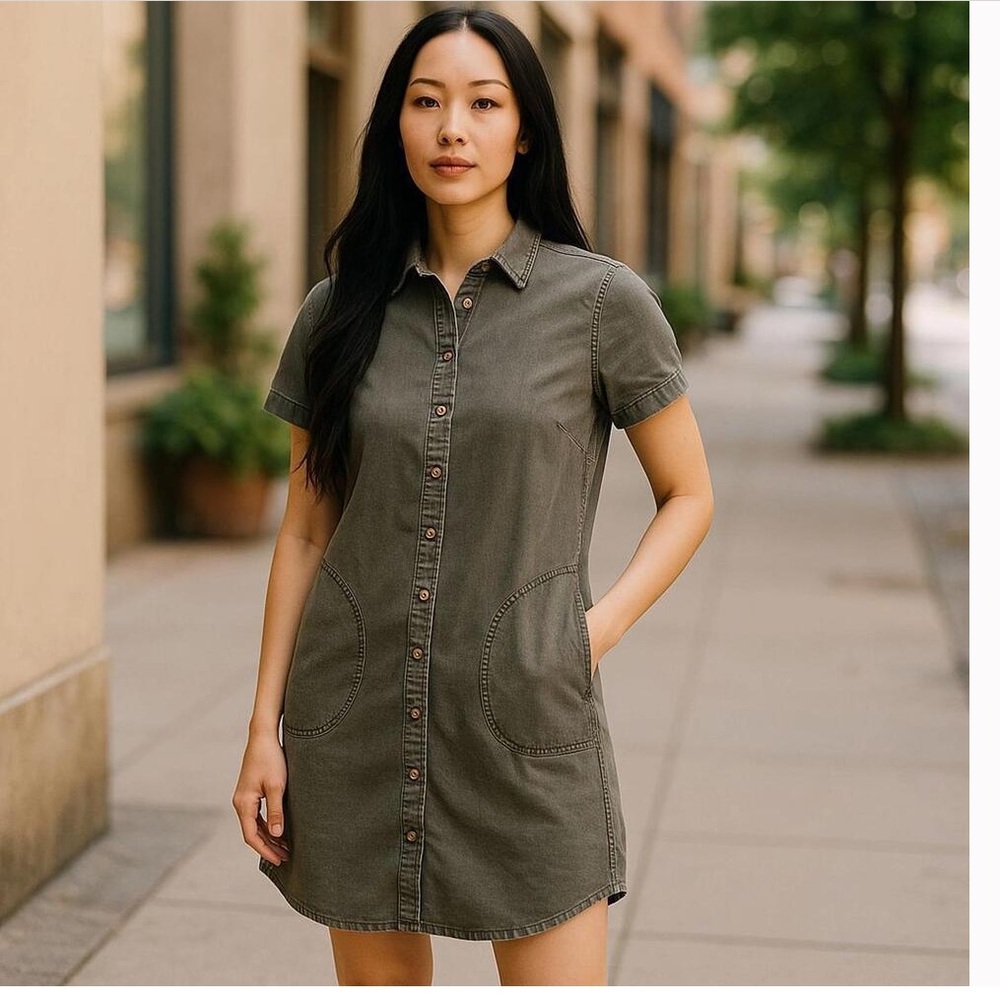 Lucky Brand Olive Green Button-Down Dress